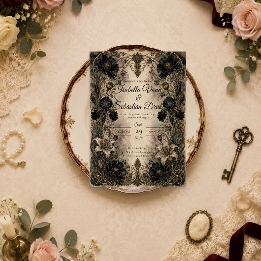 Invitation Mariage Botanique Gothique Maussade