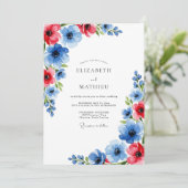Invitation Mariage Botanique Gras Bleu Rouge (Debout devant)