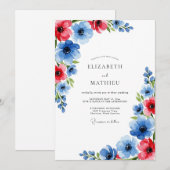 Invitation Mariage Botanique Gras Bleu Rouge (Devant / Derrière)