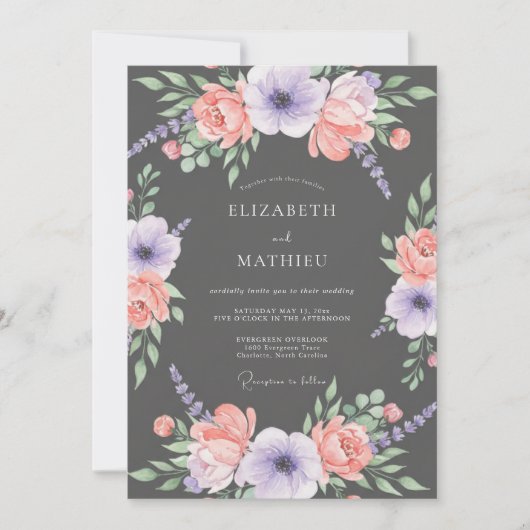 Invitation Mariage Botanique Gras Gris Charbon (Devant)