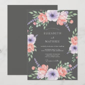 Invitation Mariage Botanique Gras Gris Charbon (Devant / Derrière)