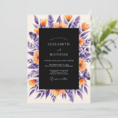 Invitation Mariage Botanique Gras Orange Violet Profond (Debout devant)