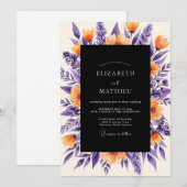 Invitation Mariage Botanique Gras Orange Violet Profond (Devant / Derrière)