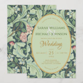 Invitation Mariage botanique Green Feuille Gold Mint Vintage (Devant / Derrière)