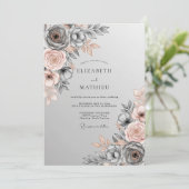 Invitation Mariage Botanique Gris Ardoise Poli (Debout devant)