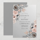 Invitation Mariage Botanique Gris Ardoise Poli (Devant / Derrière)