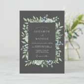 Invitation Mariage Botanique Gris Charbon Impeccable (Debout devant)