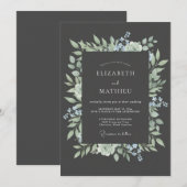 Invitation Mariage Botanique Gris Charbon Impeccable (Devant / Derrière)
