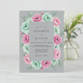 Invitation Mariage Botanique Gris Rose Menthe (Debout devant)