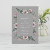 Invitation Mariage Botanique Gris Rose Poussiéreuse (Debout devant)