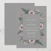 Invitation Mariage Botanique Gris Rose Poussiéreuse (Devant / Derrière)