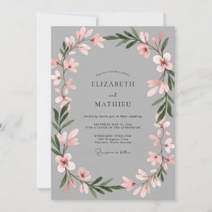 Invitation Mariage Botanique Gris Rose Tendre