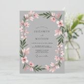 Invitation Mariage Botanique Gris Rose Tendre (Debout devant)