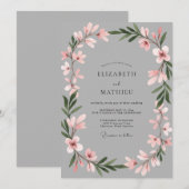Invitation Mariage Botanique Gris Rose Tendre (Devant / Derrière)