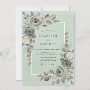 Invitation Mariage Botanique Gris Sauge