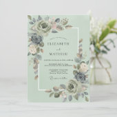 Invitation Mariage Botanique Gris Sauge (Debout devant)