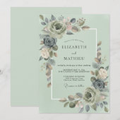 Invitation Mariage Botanique Gris Sauge (Devant / Derrière)