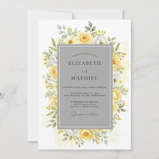 Invitation Mariage Botanique Halcyon Gris Jaune (Devant)