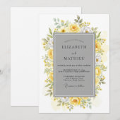 Invitation Mariage Botanique Halcyon Gris Jaune (Devant / Derrière)