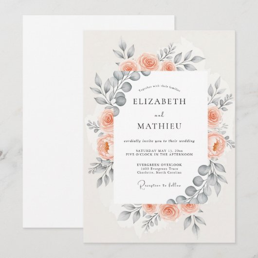 Invitation Mariage Botanique Harmonieux aux Pêches (Devant / Derrière)