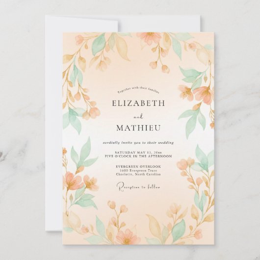 Invitation Mariage Botanique Hazy aux Pêches (Devant)