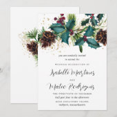 Invitation Mariage botanique hivernal au houx rustique et aux (Devant / Derrière)