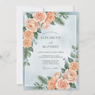 Invitation Mariage Botanique Hivernal Bleu Poudré