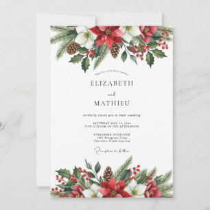 Invitation Mariage botanique hivernal rouge solennel