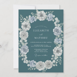 Invitation Mariage botanique hivernal teinté de sarcelle