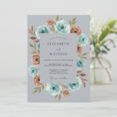 Invitation Mariage Botanique Humeur Rouille Sarcelle (Debout devant)