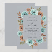 Invitation Mariage Botanique Humeur Rouille Sarcelle (Devant / Derrière)