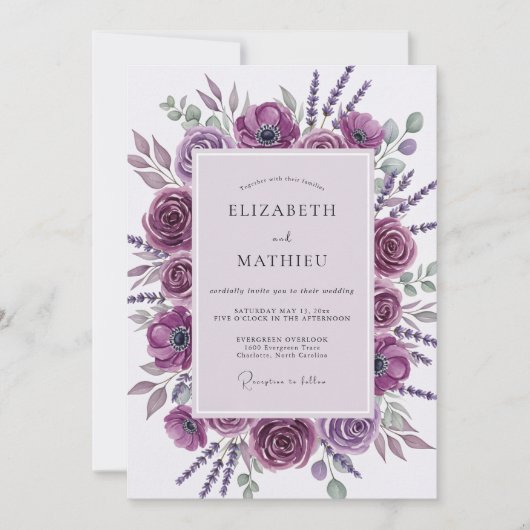 Invitation Mariage Botanique Illustre Pourpre (Devant)