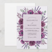 Invitation Mariage Botanique Illustre Pourpre (Devant / Derrière)