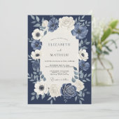 Invitation Mariage Botanique Impérial Bleu Nuit (Debout devant)
