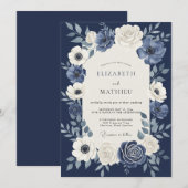 Invitation Mariage Botanique Impérial Bleu Nuit (Devant / Derrière)