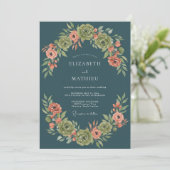 Invitation Mariage Botanique Impérial Bleu Paon (Debout devant)