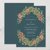 Invitation Mariage Botanique Impérial Bleu Paon (Devant / Derrière)