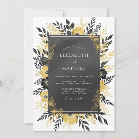 Invitation Mariage Botanique Impérial Or Charbon (Devant)