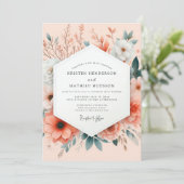 Invitation Mariage Botanique Impressionniste Pêche (Debout devant)