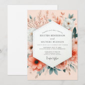 Invitation Mariage Botanique Impressionniste Pêche (Devant / Derrière)