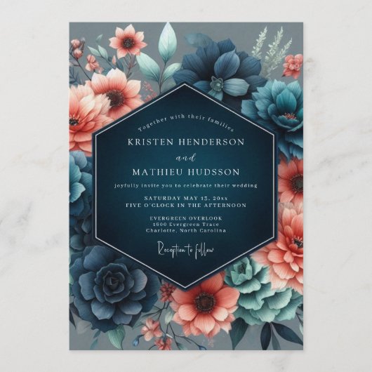 Invitation Mariage Botanique Incandescent Corail (Devant)
