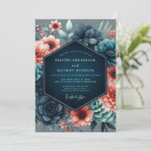 Invitation Mariage Botanique Incandescent Corail (Debout devant)