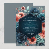 Invitation Mariage Botanique Incandescent Corail (Devant / Derrière)