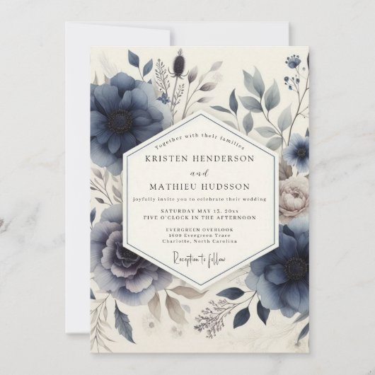 Invitation Mariage Botanique Indigo Bloom (Devant)