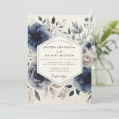 Invitation Mariage Botanique Indigo Bloom (Debout devant)
