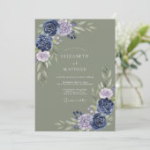 Invitation Mariage Botanique Indigo Sage (Debout devant)