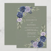 Invitation Mariage Botanique Indigo Sage (Devant / Derrière)