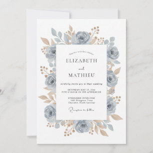 Invitation Mariage Botanique Intemporel Bleu Barbeau
