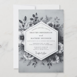 Invitation Mariage Botanique Intemporel Gris Charbon