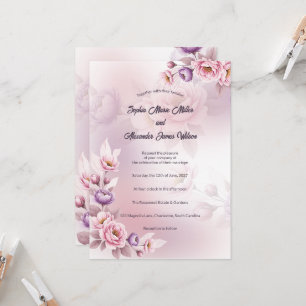 Invitation Mariage botanique Iris Violet Poussiéreux Blanc Pi